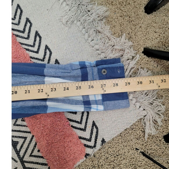 ROXY Both Ways Plaid Long Sleeve Cropped Button Up in Blue, sz Large - Picture 16 of 16